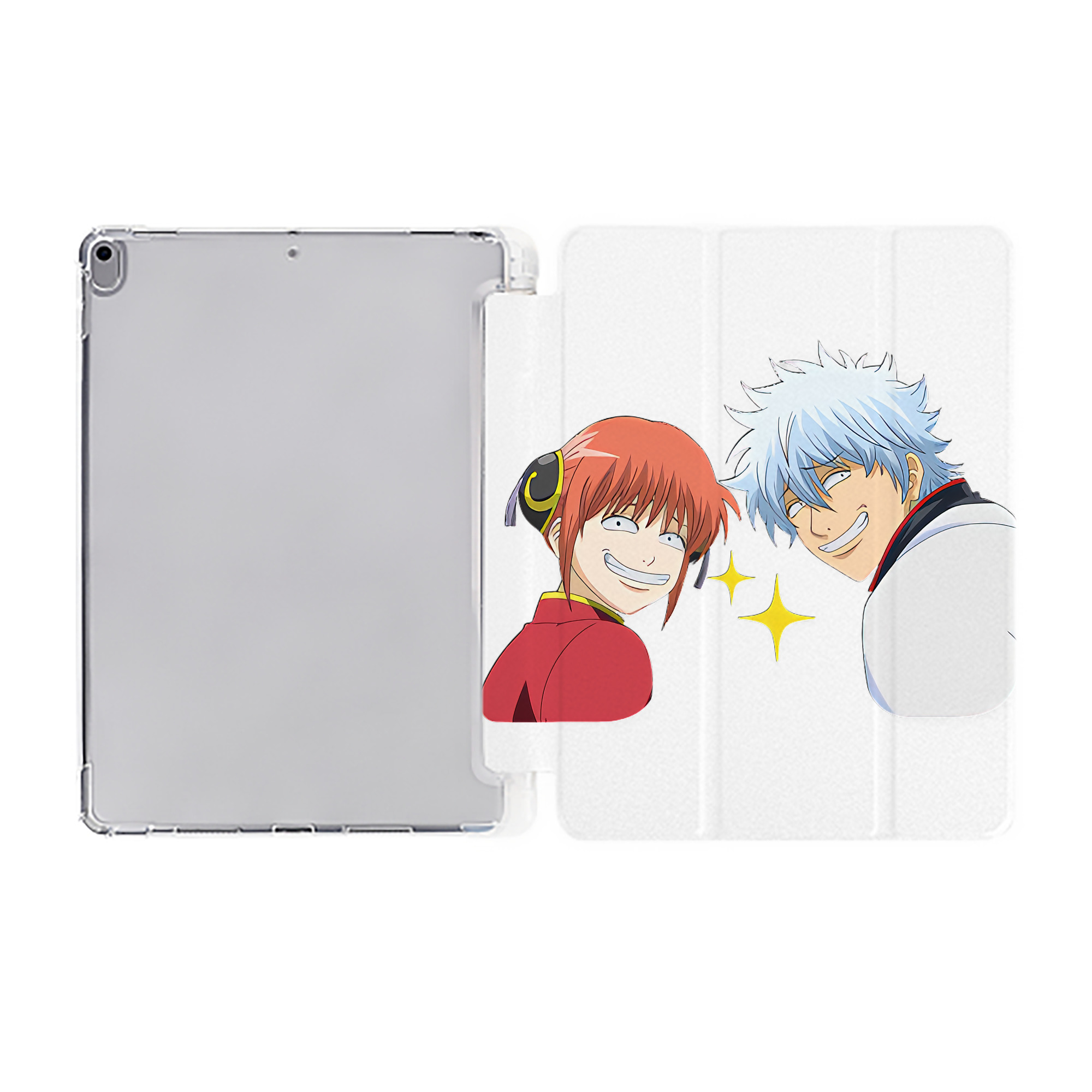 ぎんたま 坂田銀時（さかたぎんとき） 神楽 志村新八（しむら しんぱち） GINTAMA Sakata Gintoki Kagura Shimura Shinpachi IPad ケース ペン収納付き 三つ折りスタンド PUレザー×シリコン 対応機種9.5/10.5/10.9インチ